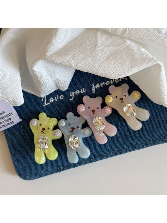 Beau - Cute Bear Oval Rhinestone Side Hair Clip