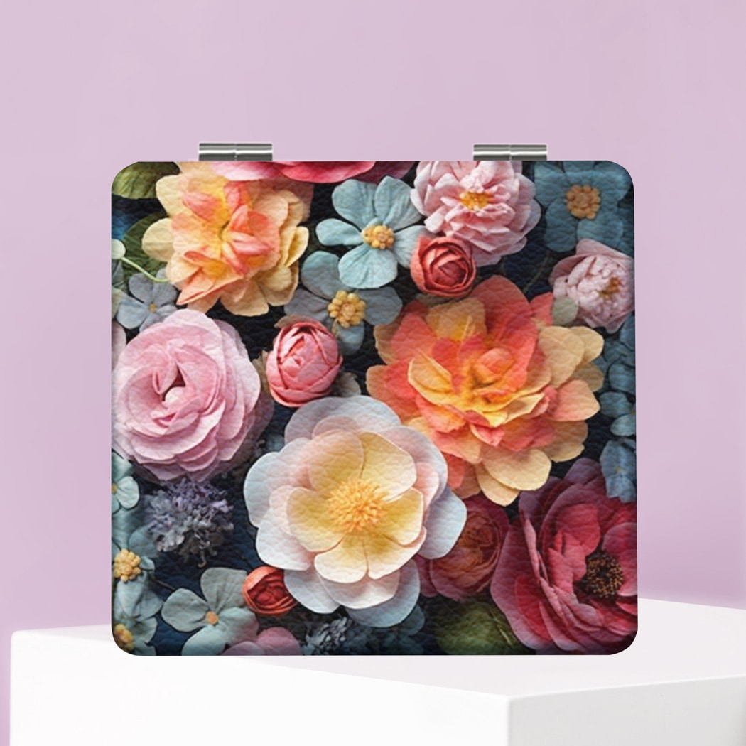 Mirroray - Textured Floral Print Folding Makeup Mirror