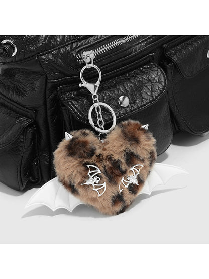 Keypus - Y2K Leopard Heart Cross Bag Charm Keychain