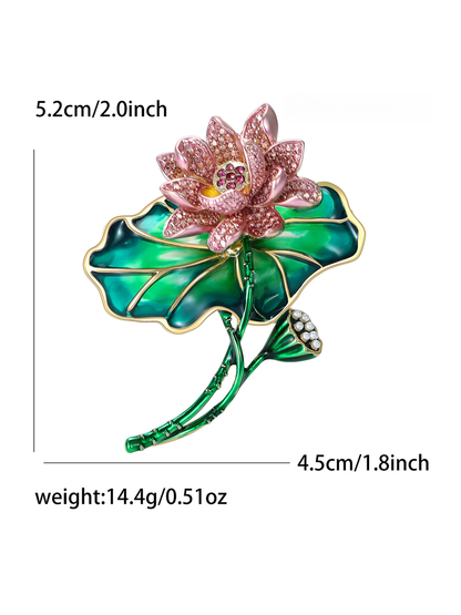 Brovia - Lotus Flower Rhinestone Alloy Brooch
