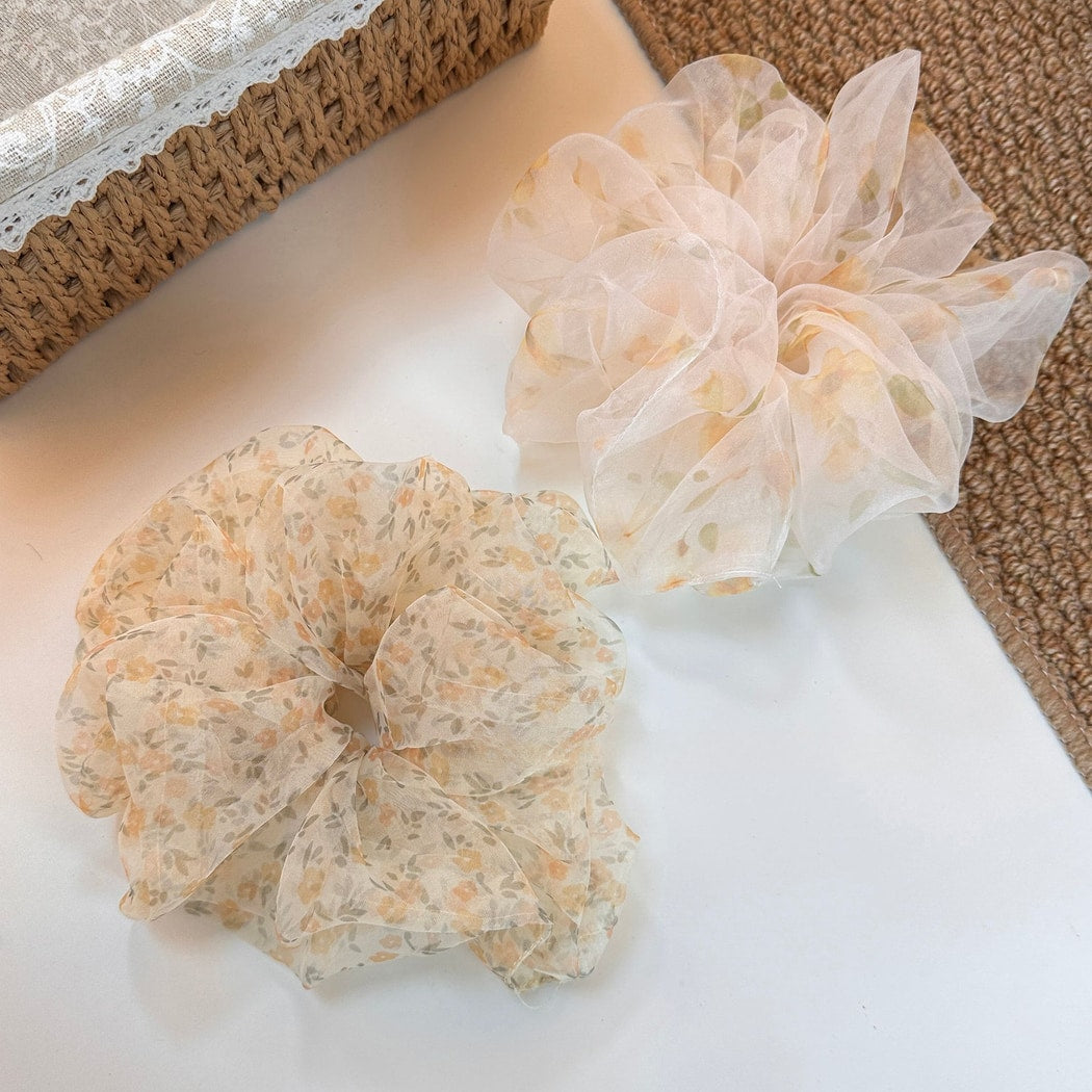 Gifty - Soft Floral Print Polyester Mesh Scrunchie