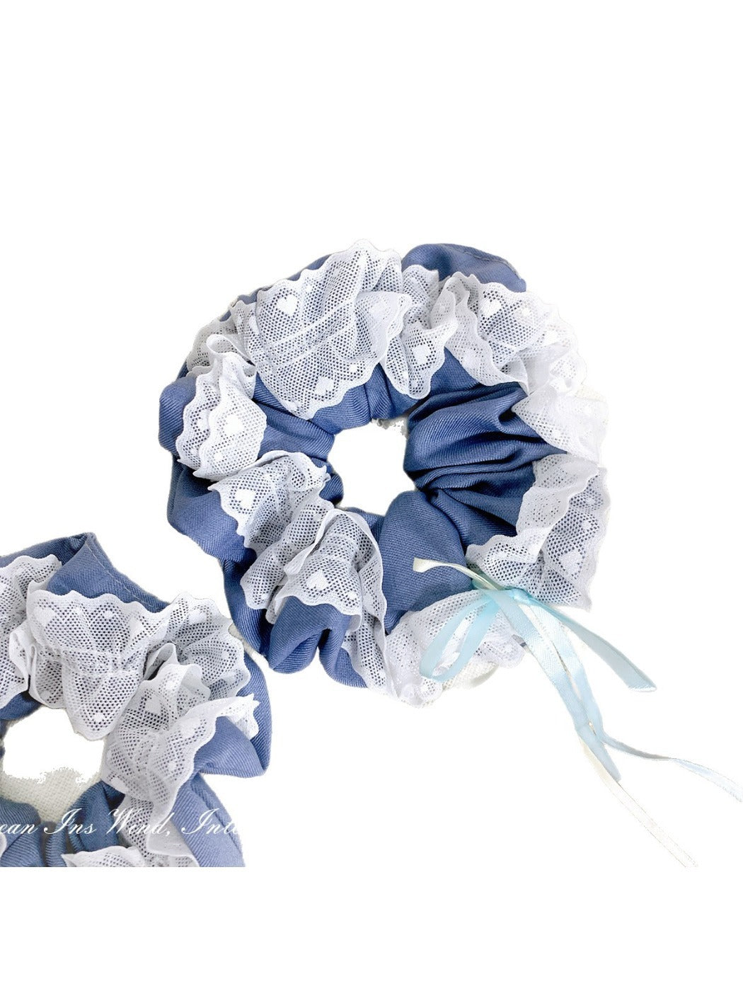 Gifty - Lace Trim Denim Bow Scrunchies