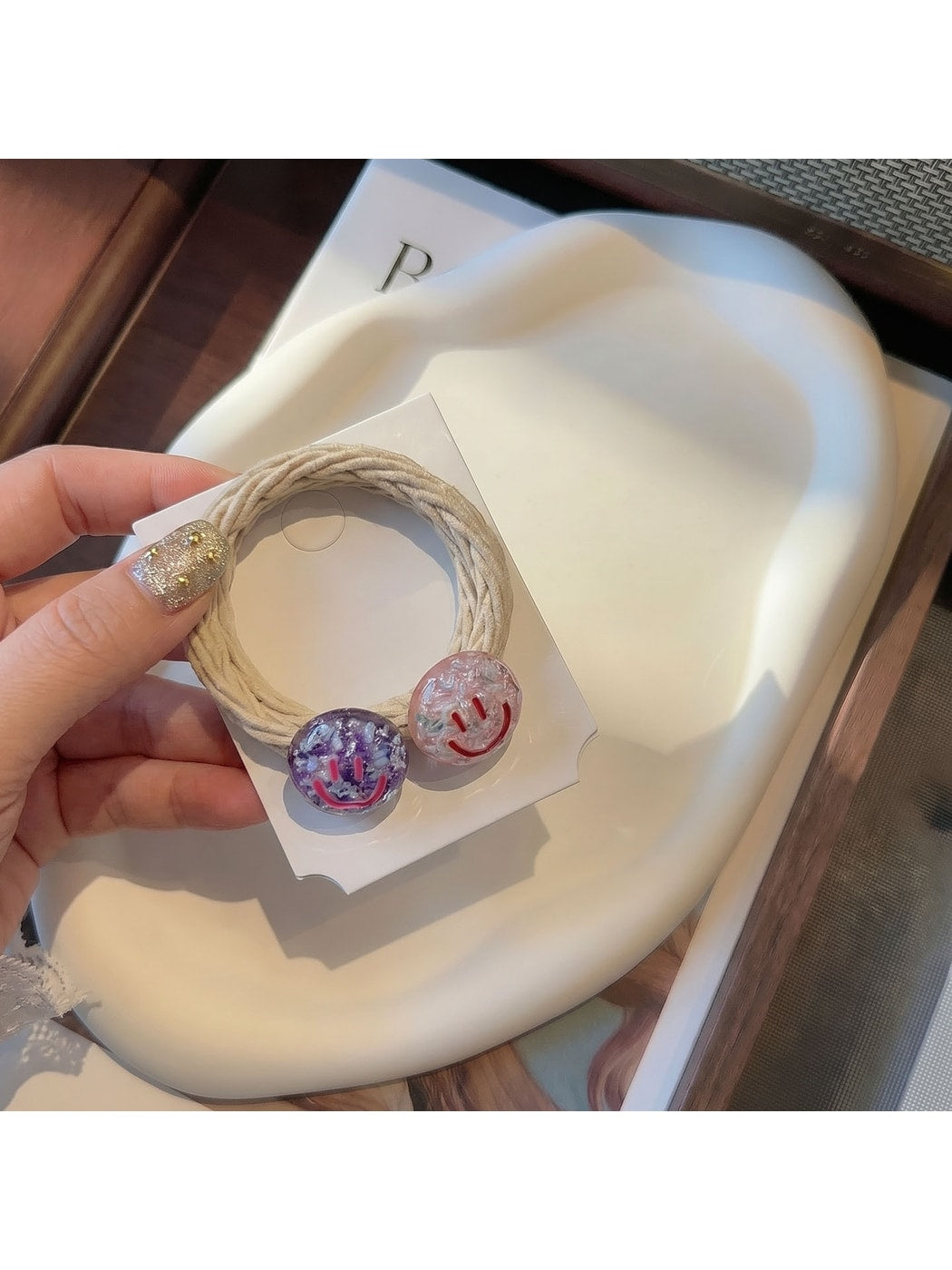 Gifty - Smiley Face Woven Elastic Textured Hair Tie