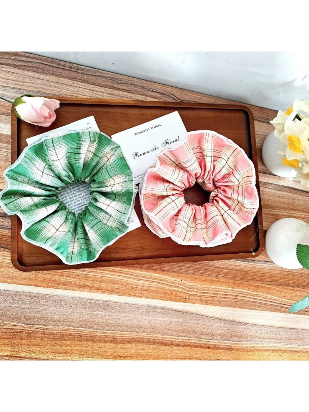 Gifty - Plaid Polyester Fabric High Elastic Scrunchie