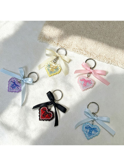 Keypus - Acrylic Heart Charm Ribbon Bow Cartoon Keychain