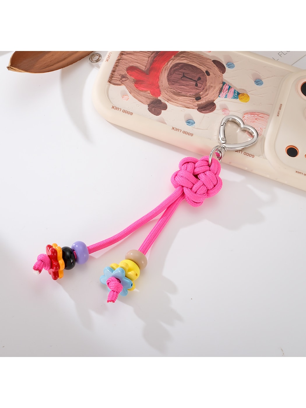 Keypus - Beaded Knotted Charm Heart Clip Keychain