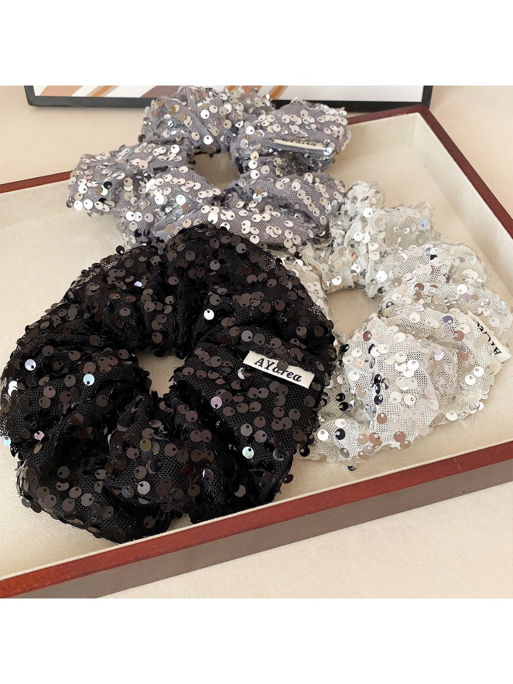 Gifty - Black Silver Sequin Scrunchies