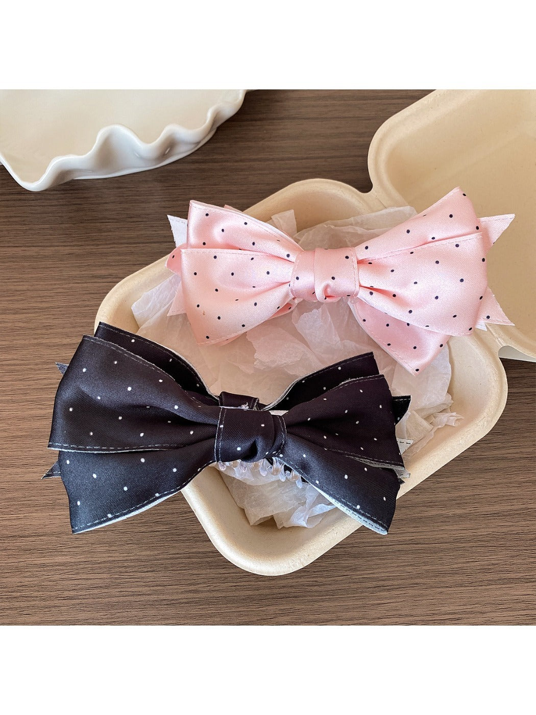 Beau - Polka Dot Satin Bow Hair Clip