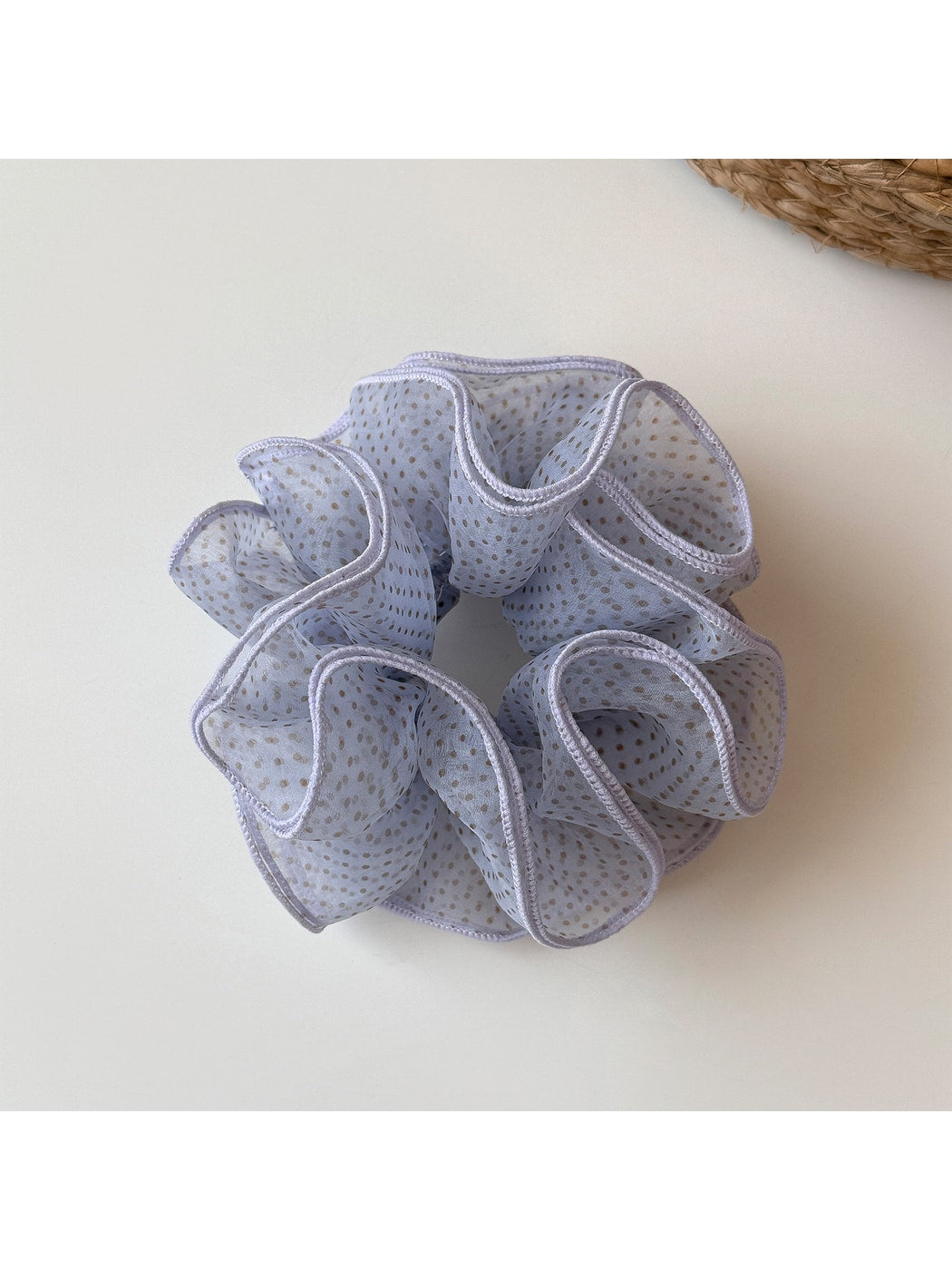 Gifty - Ruffled Polka Dot Polyester Mesh Hair Scrunchie