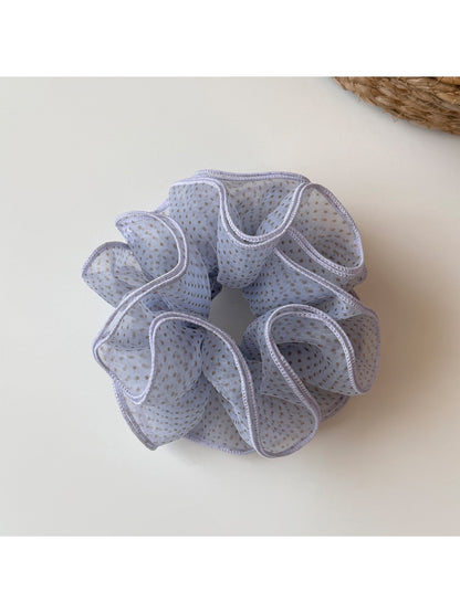 Gifty - Ruffled Polka Dot Polyester Mesh Hair Scrunchie