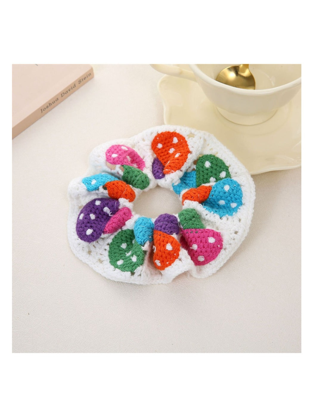 Gifty - Chunky Knit Scrunchie with Floral Design Hair Ties