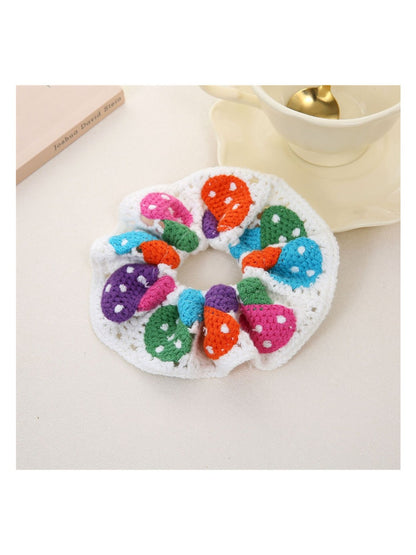Gifty - Chunky Knit Scrunchie with Floral Design Hair Ties