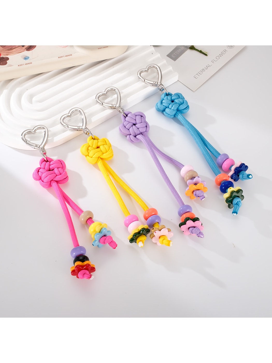 Keypus - Beaded Knotted Charm Heart Clip Keychain