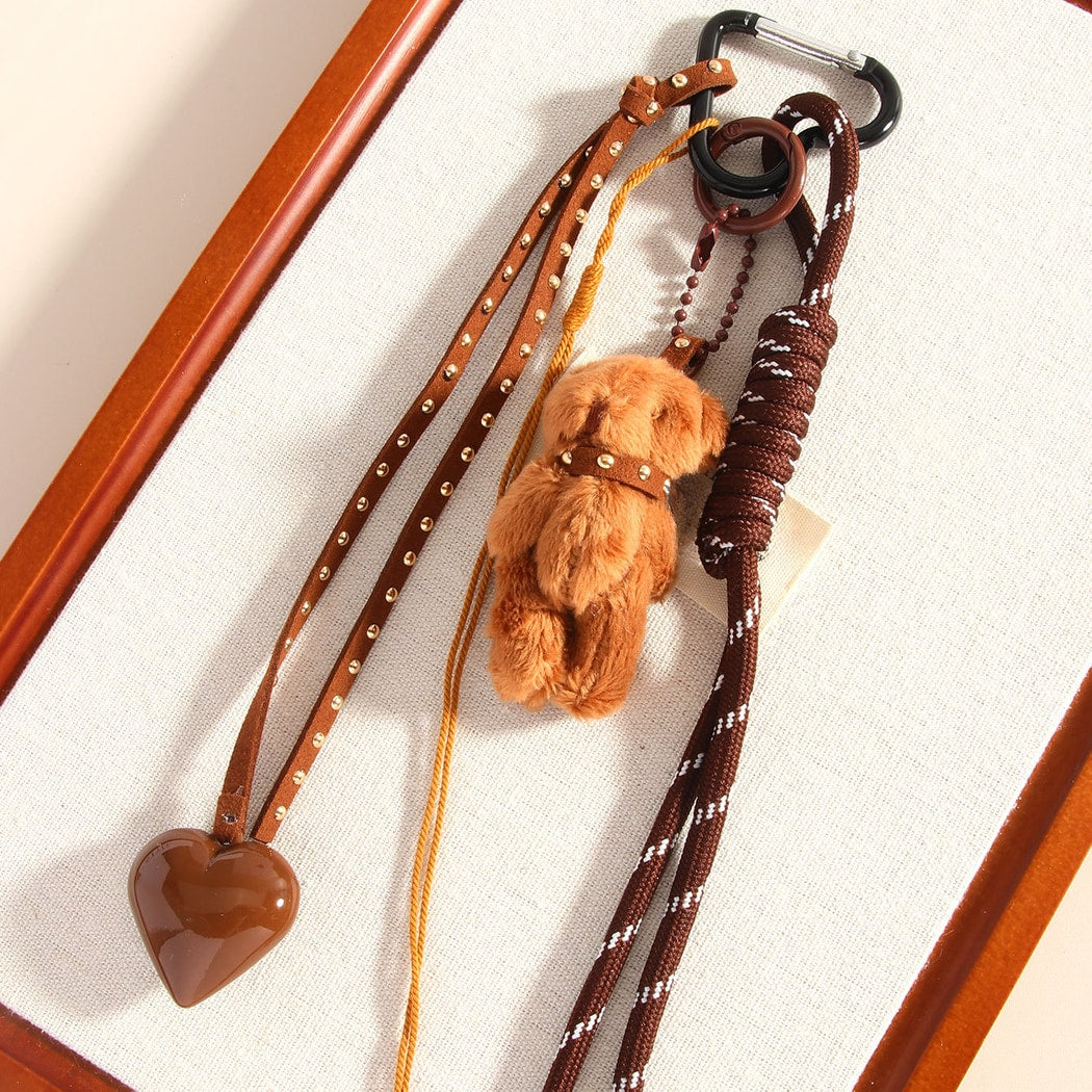 Keypus - Heart Pattern PU Strap Alloy Bag Charm Keychain