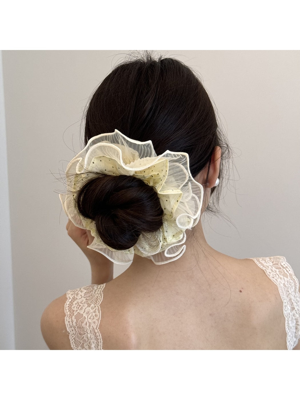 Gifty - Polka Dot Double Layer Mesh Ruffle Scrunchie