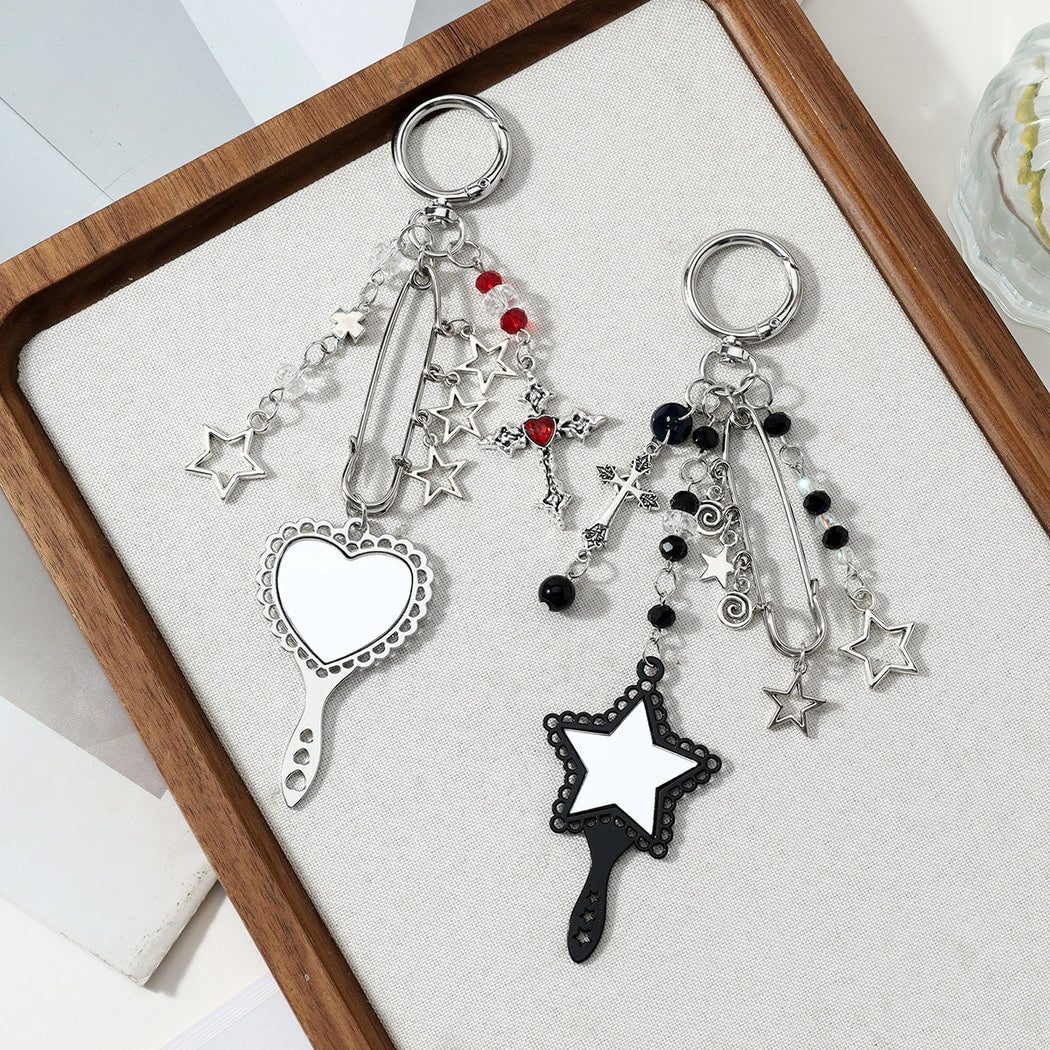 Keypus - Y2K Style Cross and Star Mirror Keychain