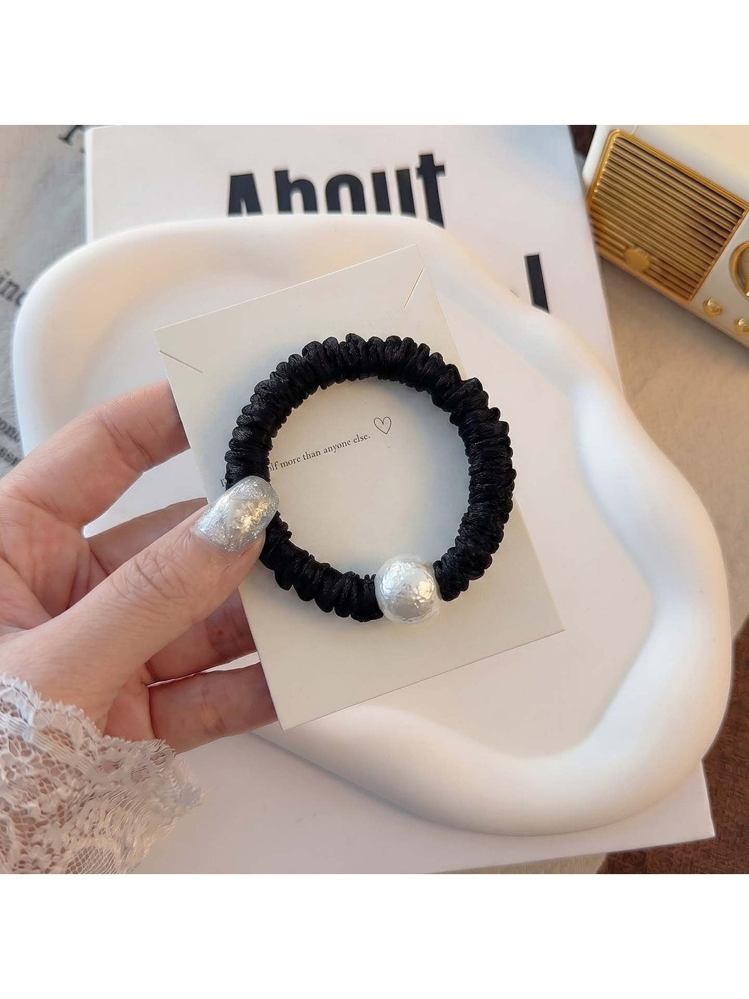 Gifty - Ruched Faux Bead Decorative Hair Tie
