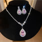Nozari - Rhinestone Water Drop Necklace and Earrings Set