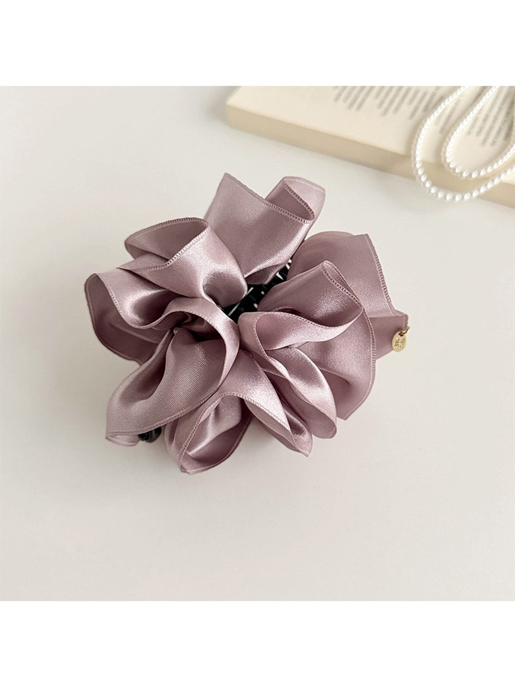Beau - Pleated Satin Finish Flower Bud Banana Clip