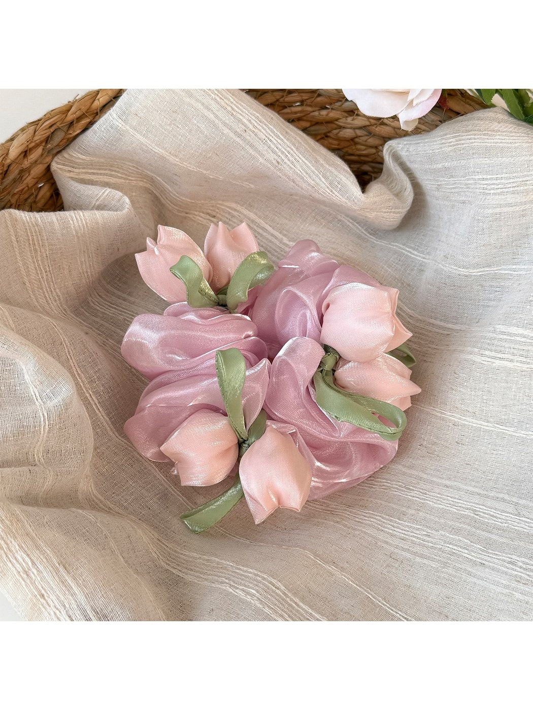 Gifty - Ruffled Flower Mesh Scrunchie