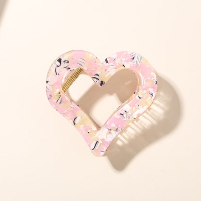 Beau - Acetate Heart Floral Pattern Claw Clip