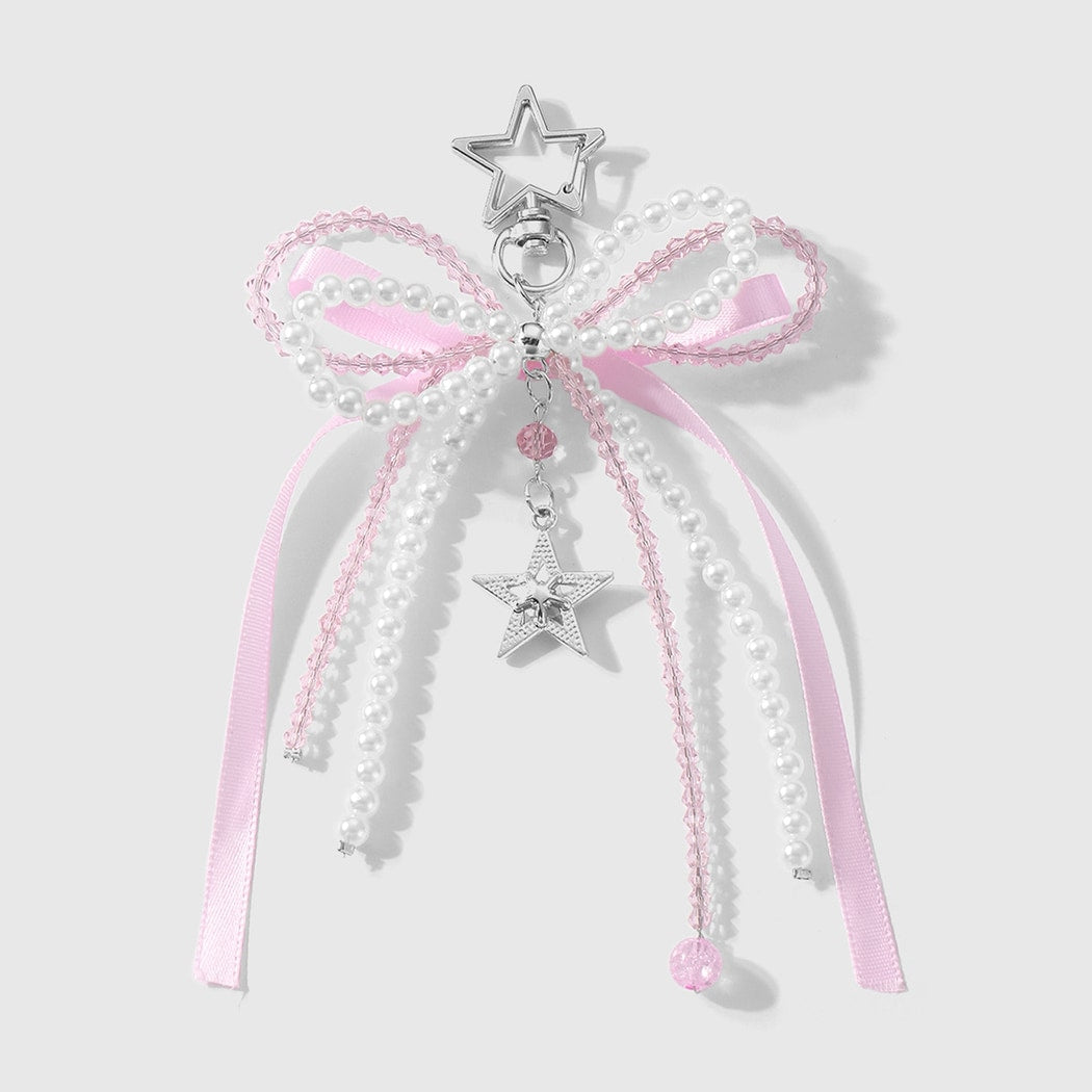 Keypus - Sweet Beaded Bow Star and Moon Keychain
