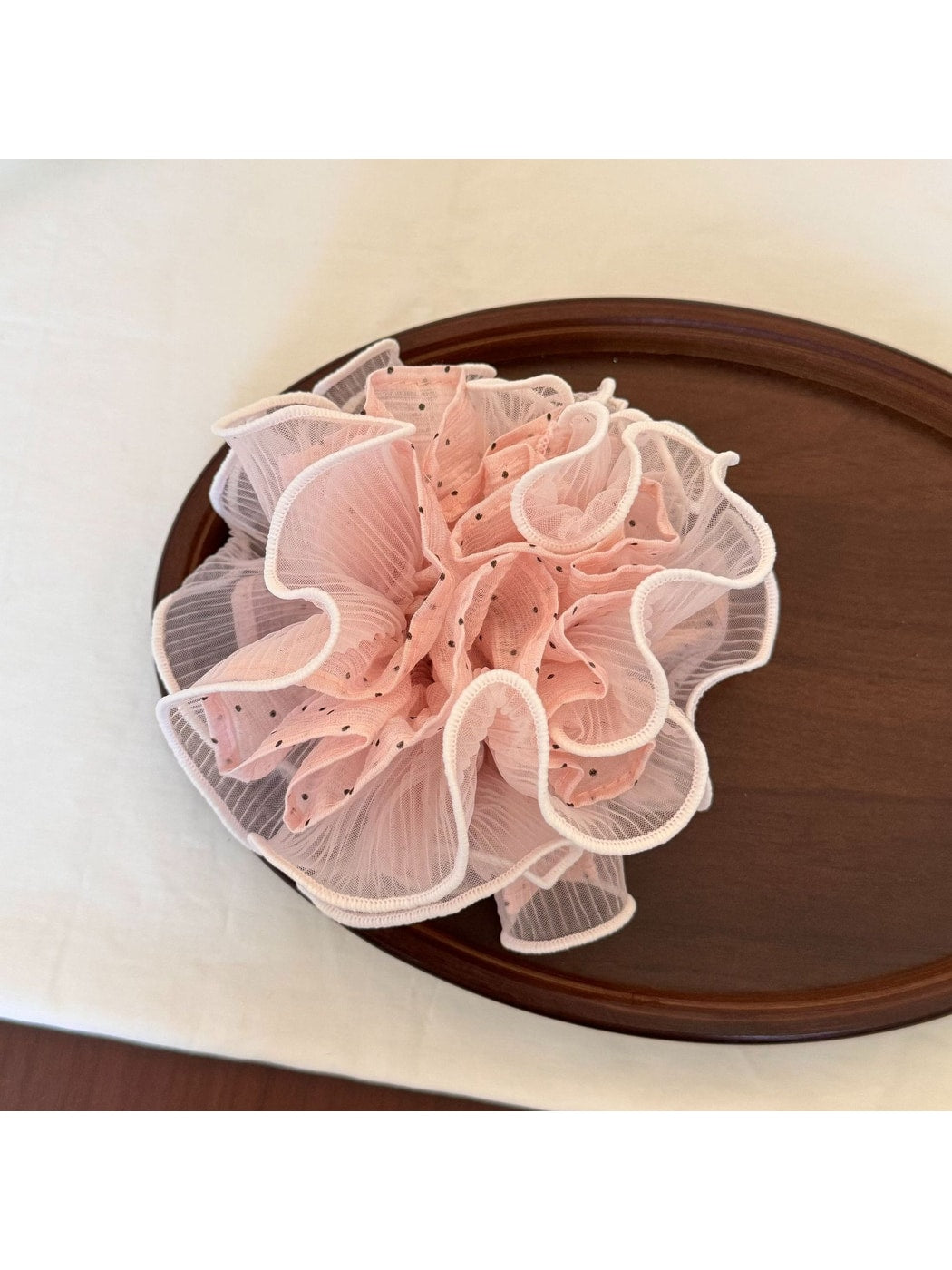 Gifty - Polka Dot Double Layer Mesh Ruffle Scrunchie
