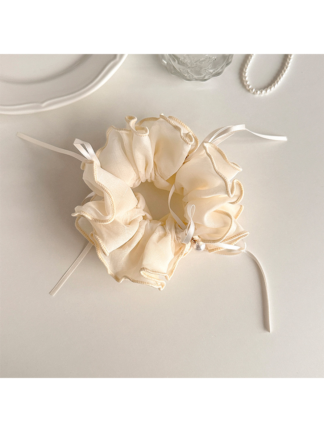Gifty - Sweet Ruffled Bow Ribbon Ponytail Scrunchie