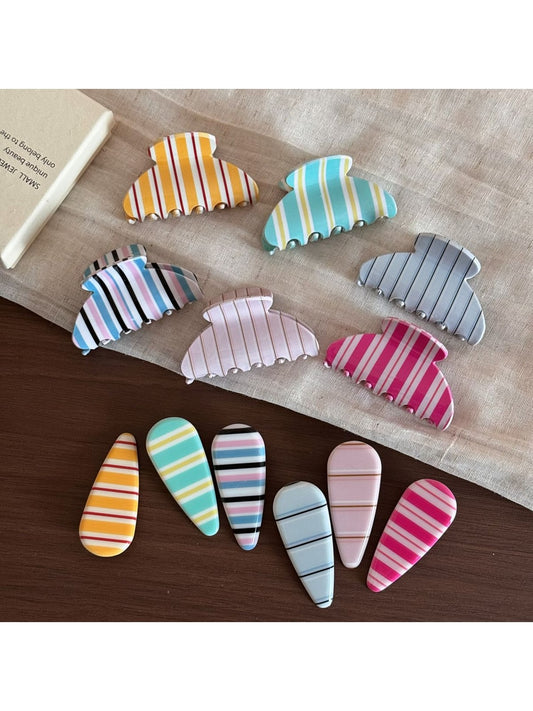 Beau - Colorful Stripe Pattern Acrylic Claw Clip