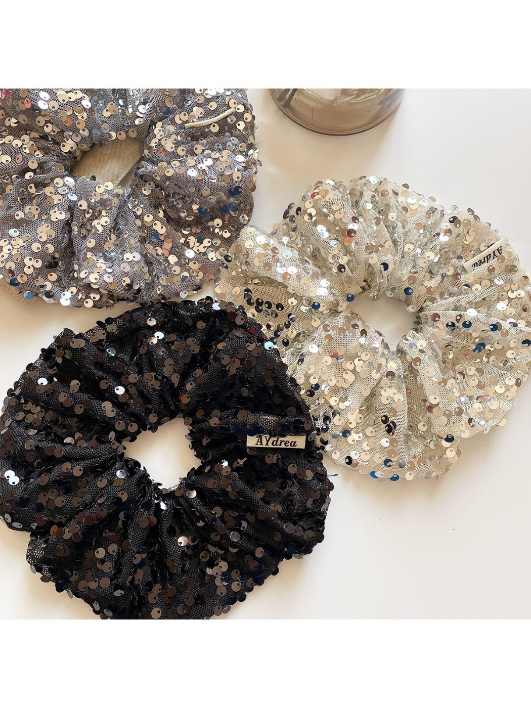 Gifty - Black Silver Sequin Scrunchies