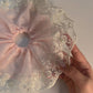 Gifty - Pink Floral Lace Trim Elegant Scrunchie