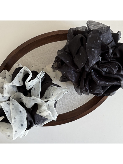 Gifty - Polka Dot Mesh Ruffle Trim Hair Scrunchie
