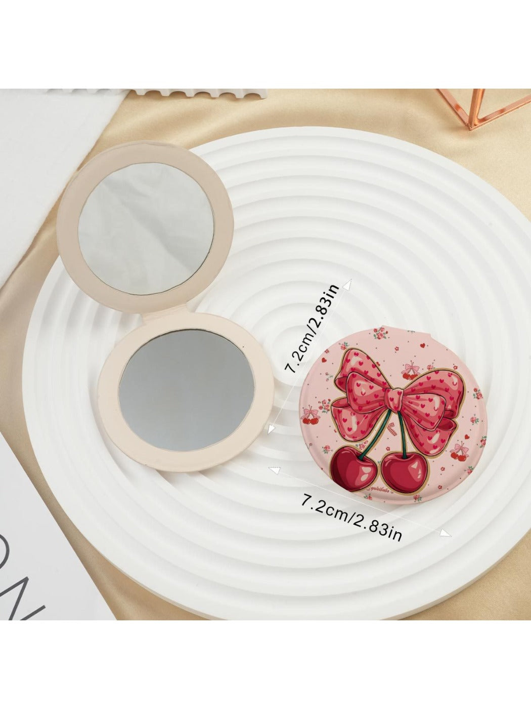 Mirroray - Bow and Cherry Pattern Compact Mirror