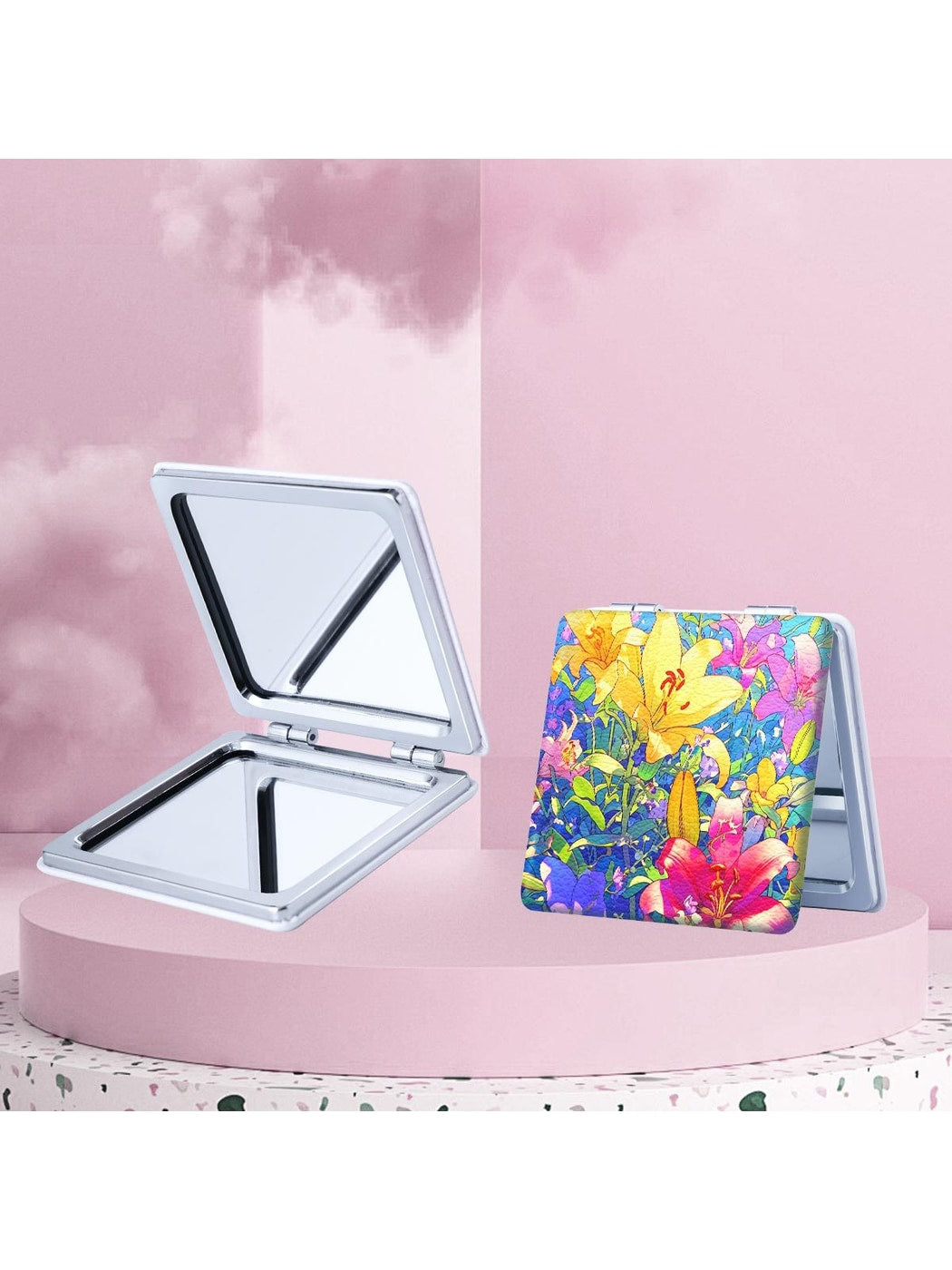 Mirroray - Floral Print Portable Tabletop Folding Mirror