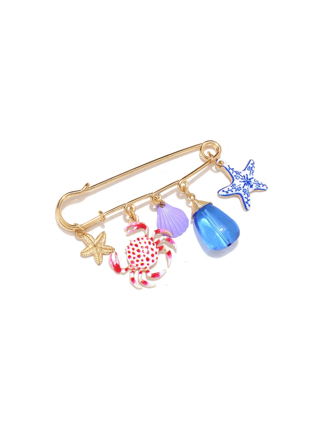 Brovia - Painted Crab And Starfish Marine Motif Brooch