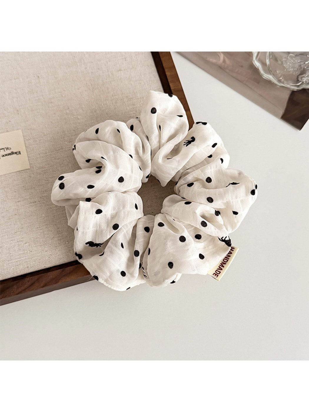 Gifty - Pleated Mesh Polka Dot Horse Print Scrunchie