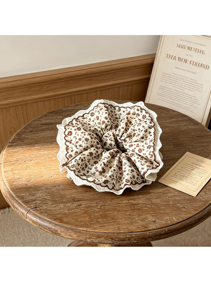 Gifty - Floral Lace Trim Large Hair Scrunchie