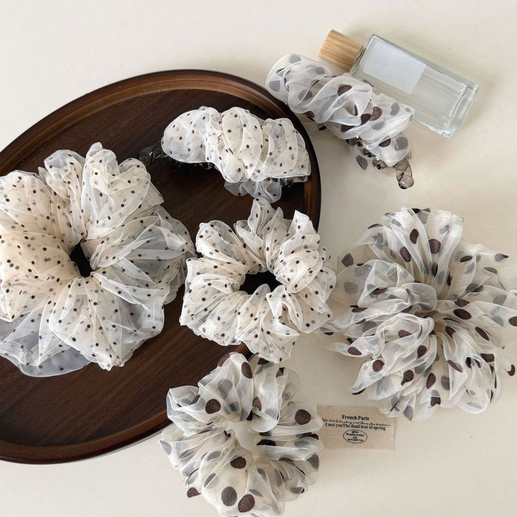 Beau - White Polka Dot Mesh Banana Clip