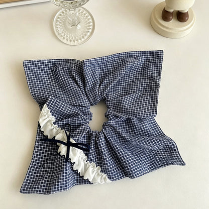 Gifty - Polyester Grid Ruffle Ribbon Bow Scrunchie