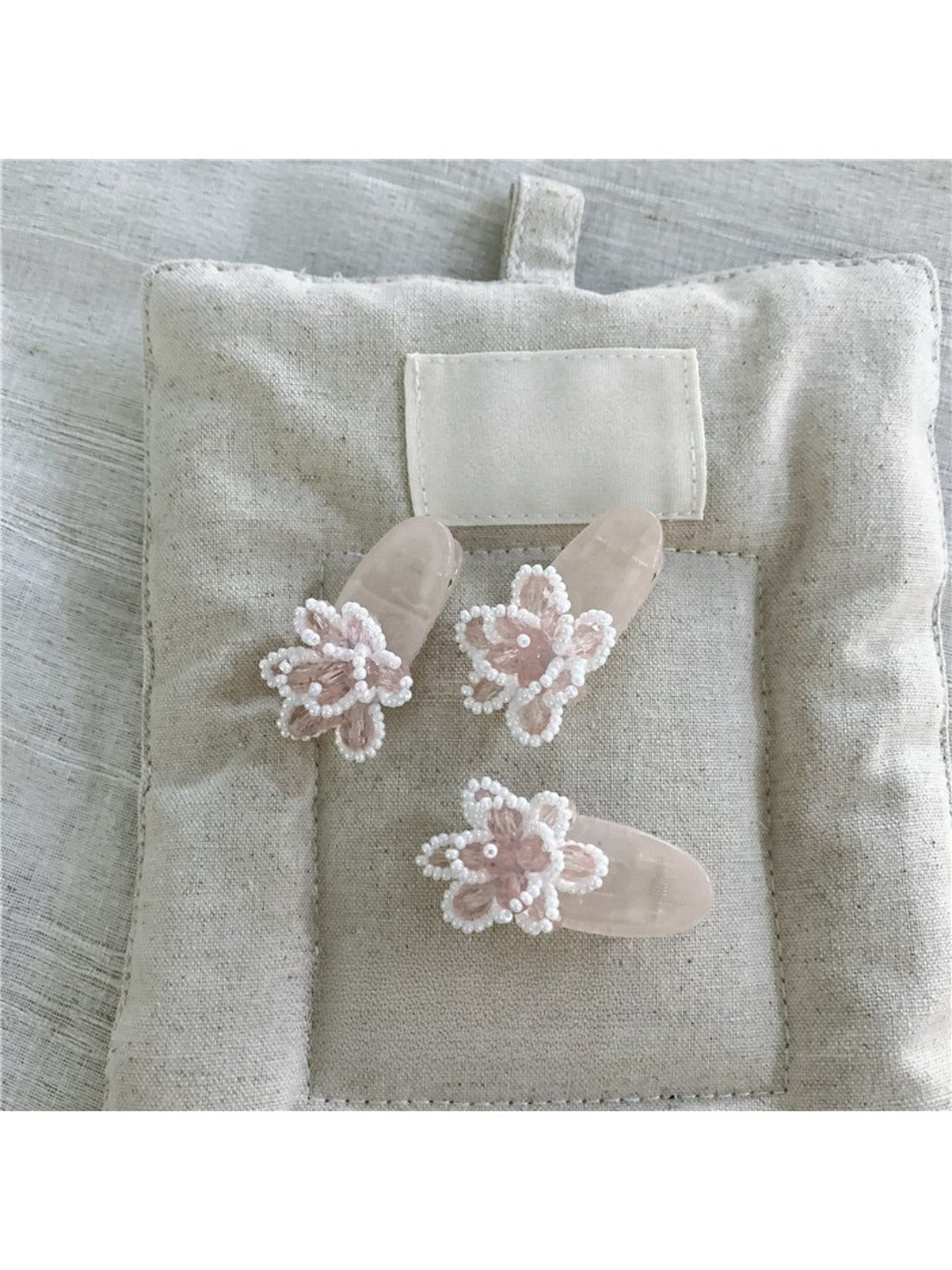 Beau - Pink Beaded Flower Hair Clip