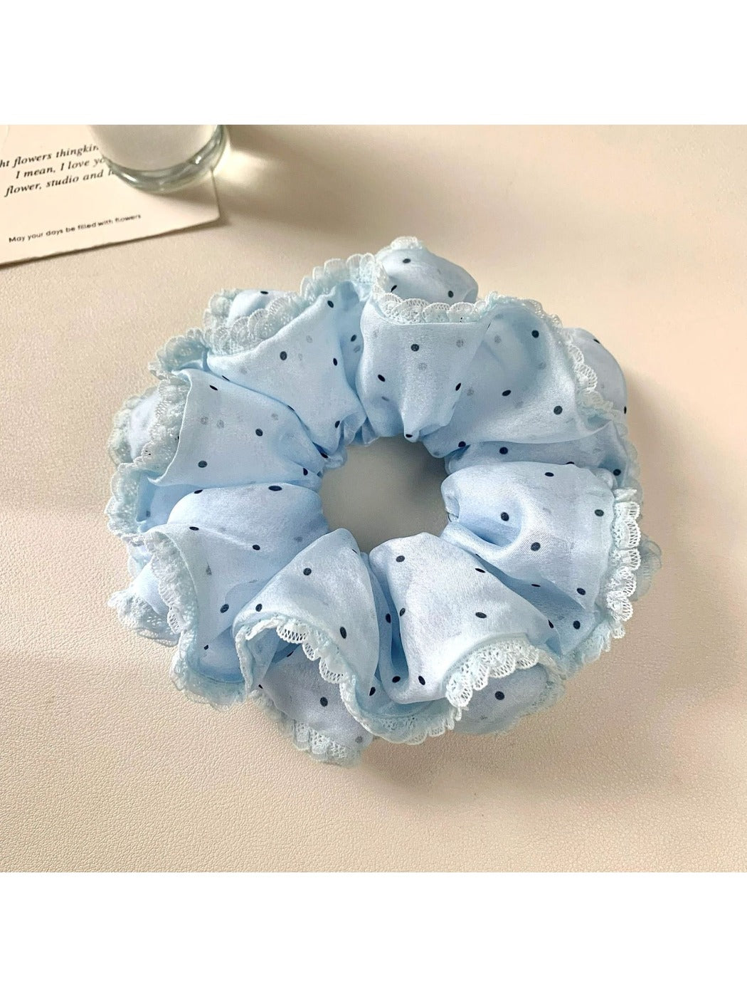 Gifty sweet solid color polka dot scrunchie in pink with white dots