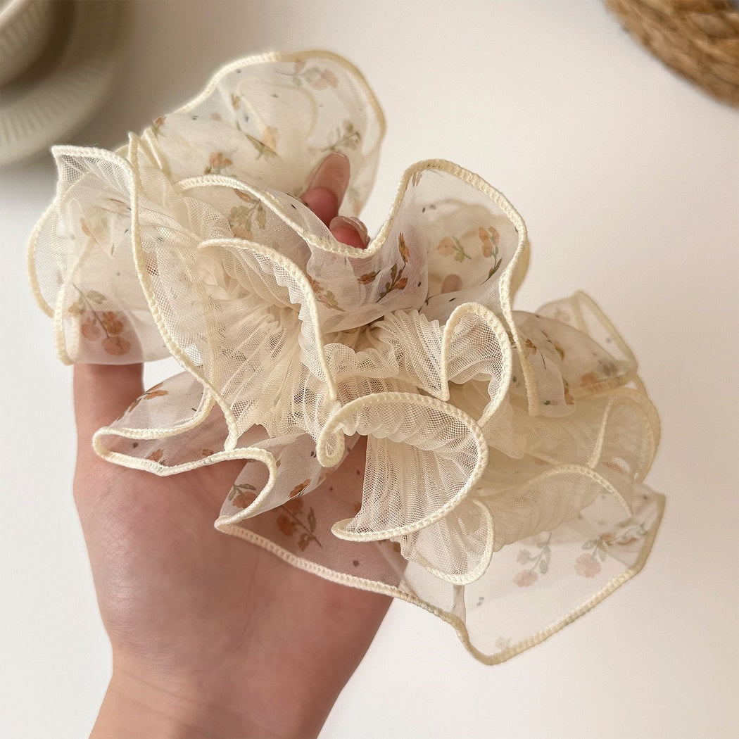 Gifty - Floral Mesh Four-Layer Ruffled Scrunchie