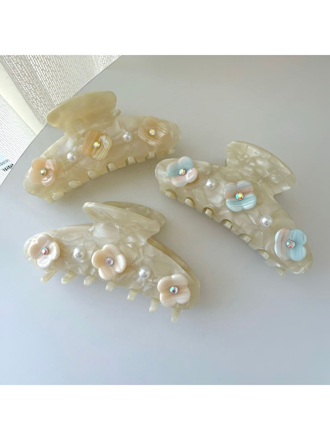 Beau - Flower Adorned Half Round Claw Clip