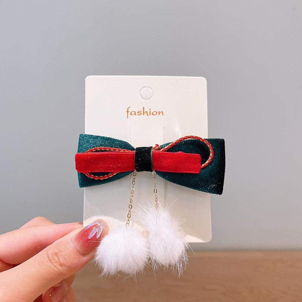 Beau - Christmas Bow Pom Pom Cartoon Hair Accessories