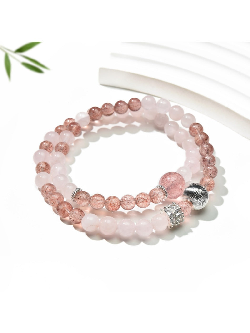 Close-up of Lovra pink crystal beaded bracelet showing detailed beadwork and color contrast