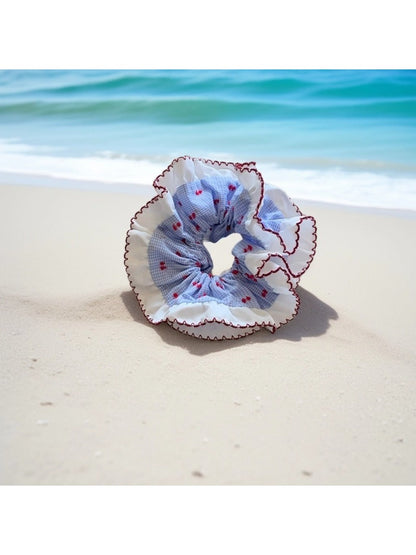 Gifty - Double-Layer Ruffled Gingham Scrunchie
