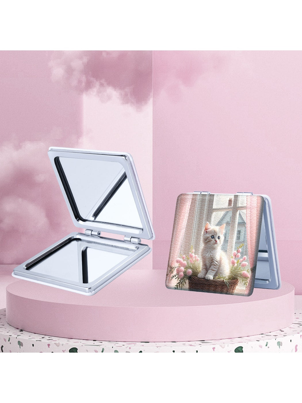 Mirroray - Cute Cat Print Portable Folding Makeup Mirror