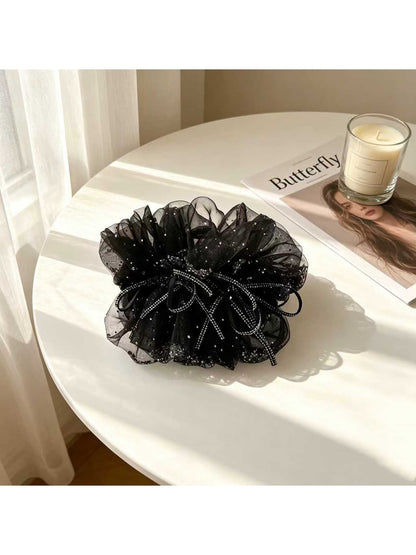 Beau - Polyester Mesh Gathered Bow Detail Claw Clip