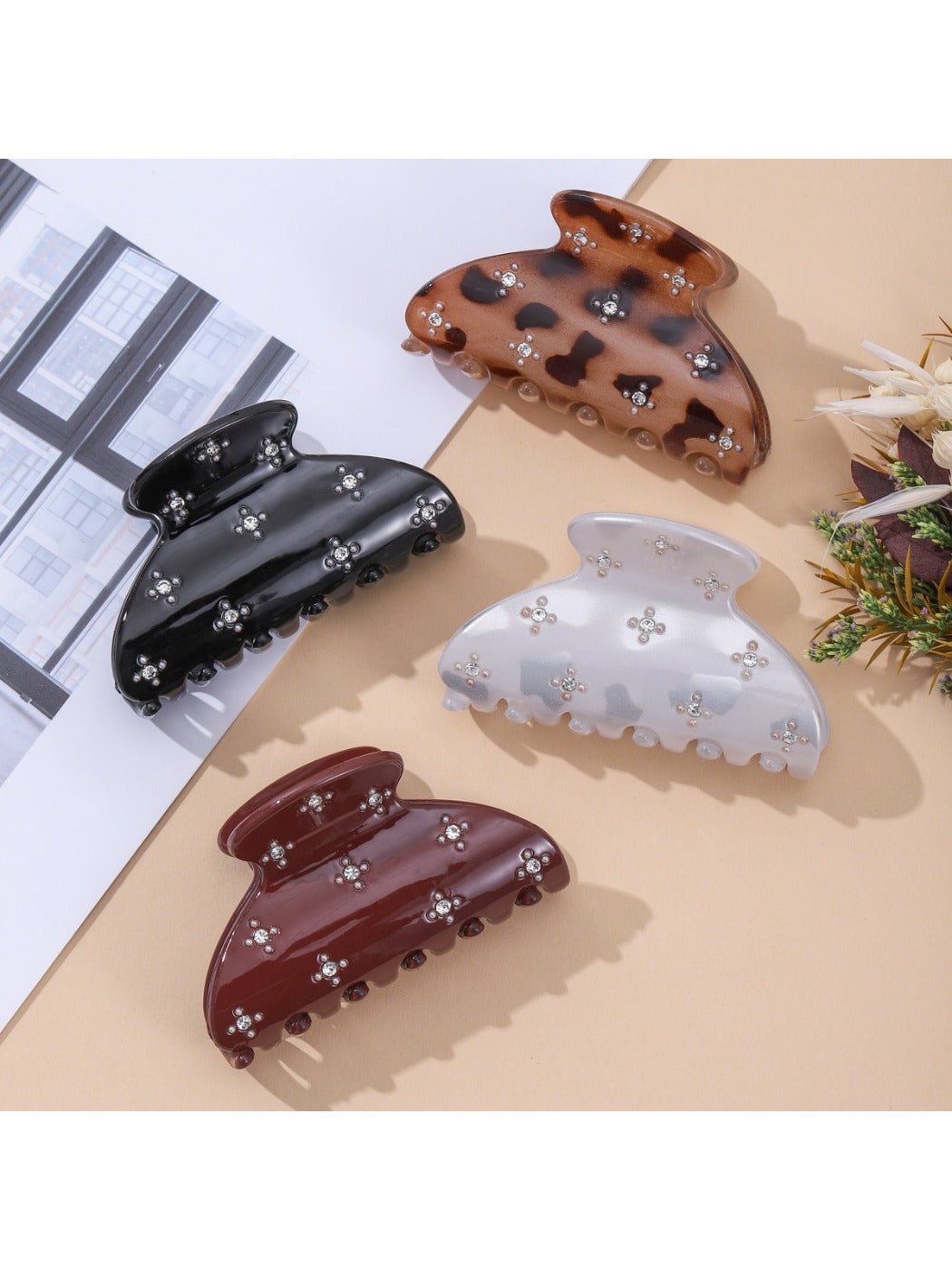 Beau - Rhinestone Hair Claw Clip for Half