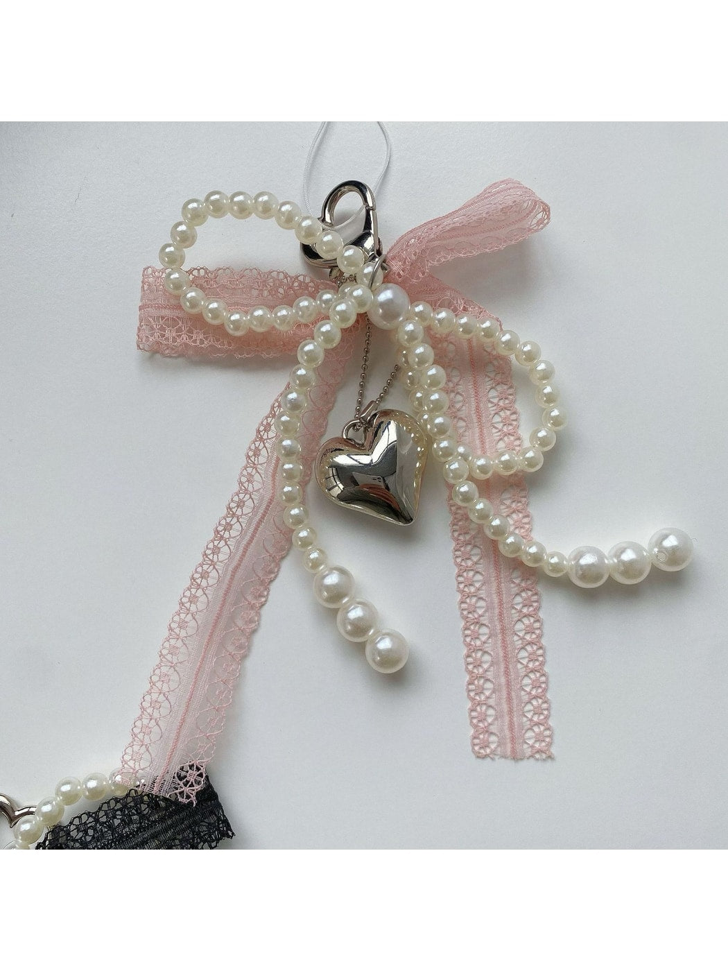 Keypus - Beaded Lace Bow Heart Pendant Keychain